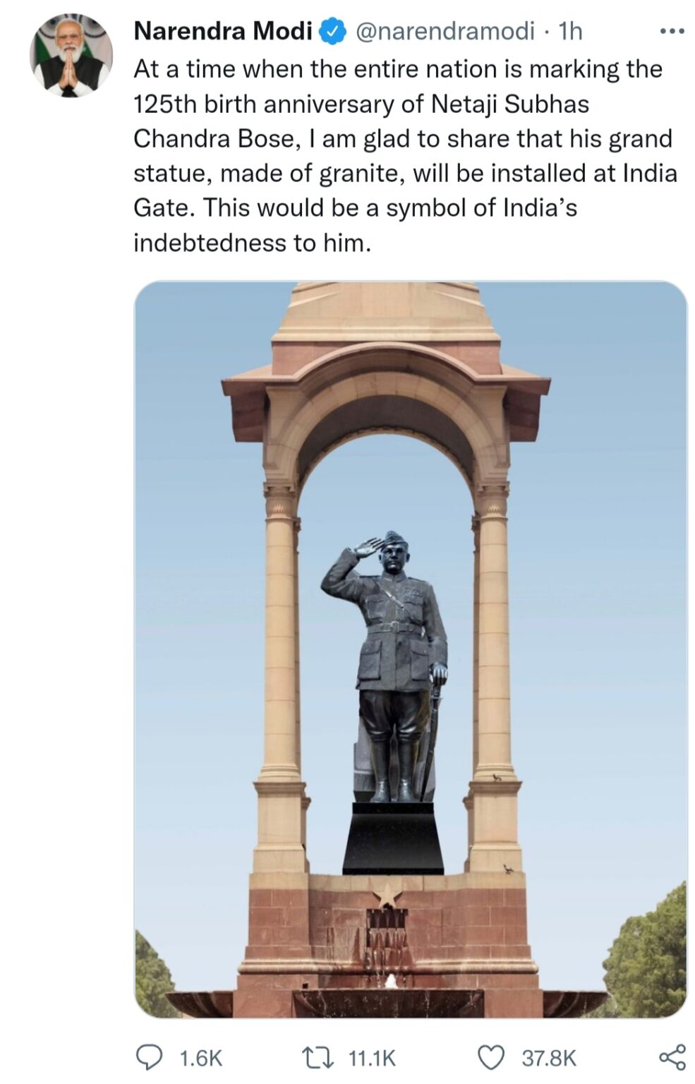 Pm To Unveil The Legendary Freedom Fighter Netaji Subhash Chandra Boses Statue At India Gate On